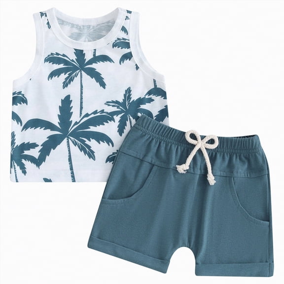 mgoYE Toddler Boy Clothes 4t Toddler Baby Boy Clothes Summer Sleeveless Tank Top and Shorts Cute Infant Baby Boy Outfits Clothing Set|Blue 6-12 Months