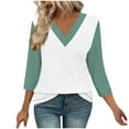 thumbnail image 2 of Busydd Womens Tops S-3XL Trendy Colorblock Patchwork Summer Tops for Women Casual V Neck 3/4 Lenght Sleeve Going Out Tops for Women Comfy Versatile Spring Tops, 2 of 6