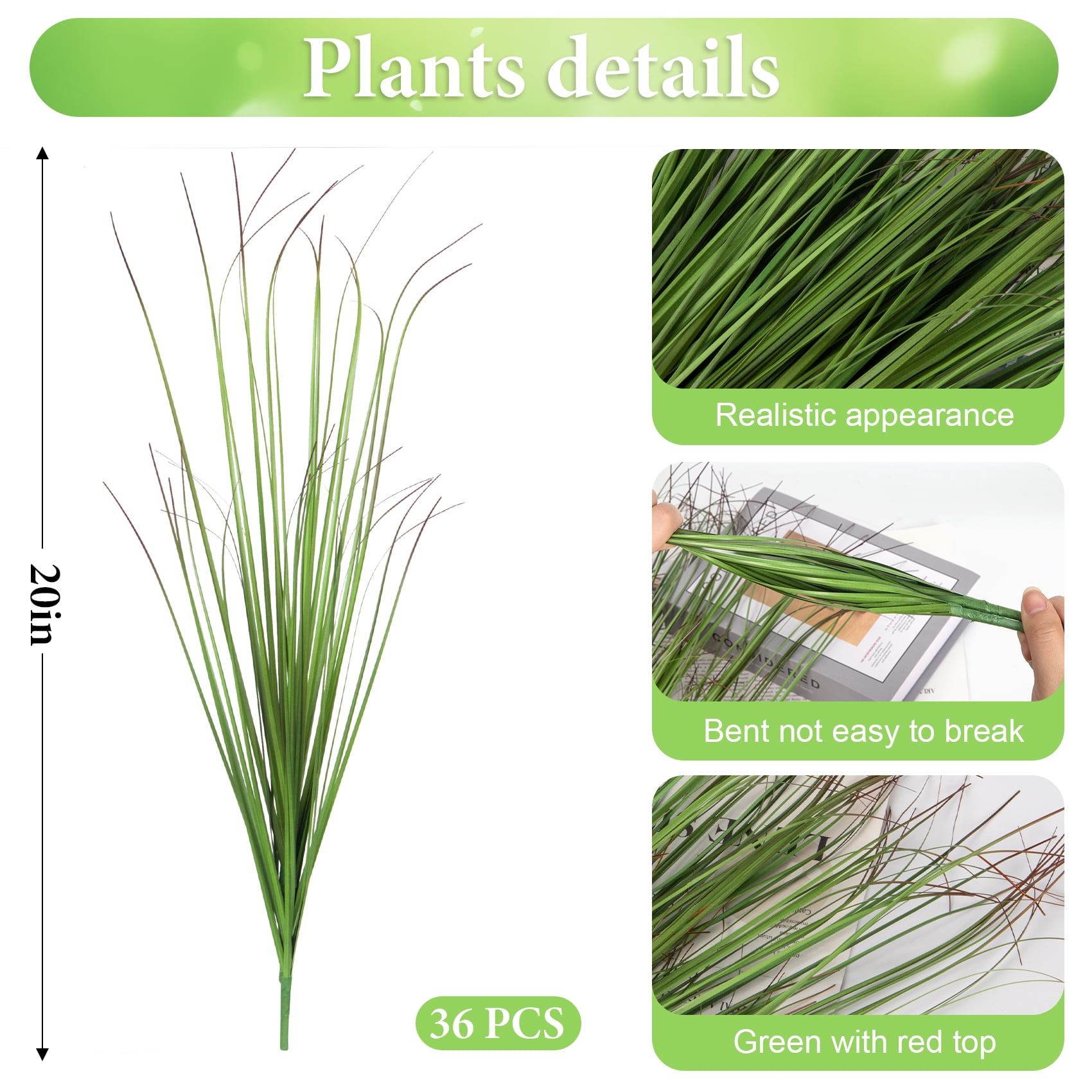 AcerichFad Artificial Plants Grass, 36 Bundles Fake Greenery Stems Faux Tall Grass Plants for Outdoor Indoor Garden Office Home Decor