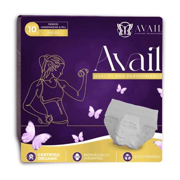 Avail Disposable Period Underwear for Women, Organic Cotton, Multi-Layer Absorbency, Leak-Resistant, Small/Medium - 10 Count