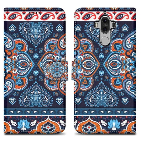 Cadorabo Case for Huawei MATE 9 Cover - Design Blue Mandala No. 1 magnetic closure
