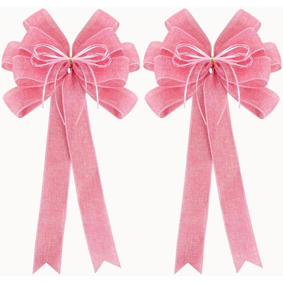 2 Pack Christmas Tree Bows 12x20inch Large Burlap Wreath Bow with Glitter String for Christmas Tree Topper,Home Front Door Decor,Easter Bow, Valentines and Party Decor