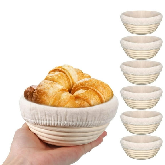 Duslogis 5 inch Banneton Bread Proofing Basket Set of 6, Mini Sourdough Bread Baking Supplies, Small Banneton Basket Proofing Baskets for Sourdough Bread Baking