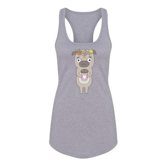 Pug With Coffee Racerback Tank Women -Image by Shutterstock, Female x-Small