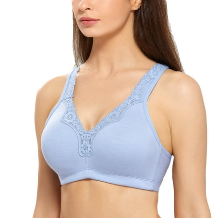 

Delimira Women s Wireless Contton Bras Lace Plus Size Non-Foam Comfort Bralette