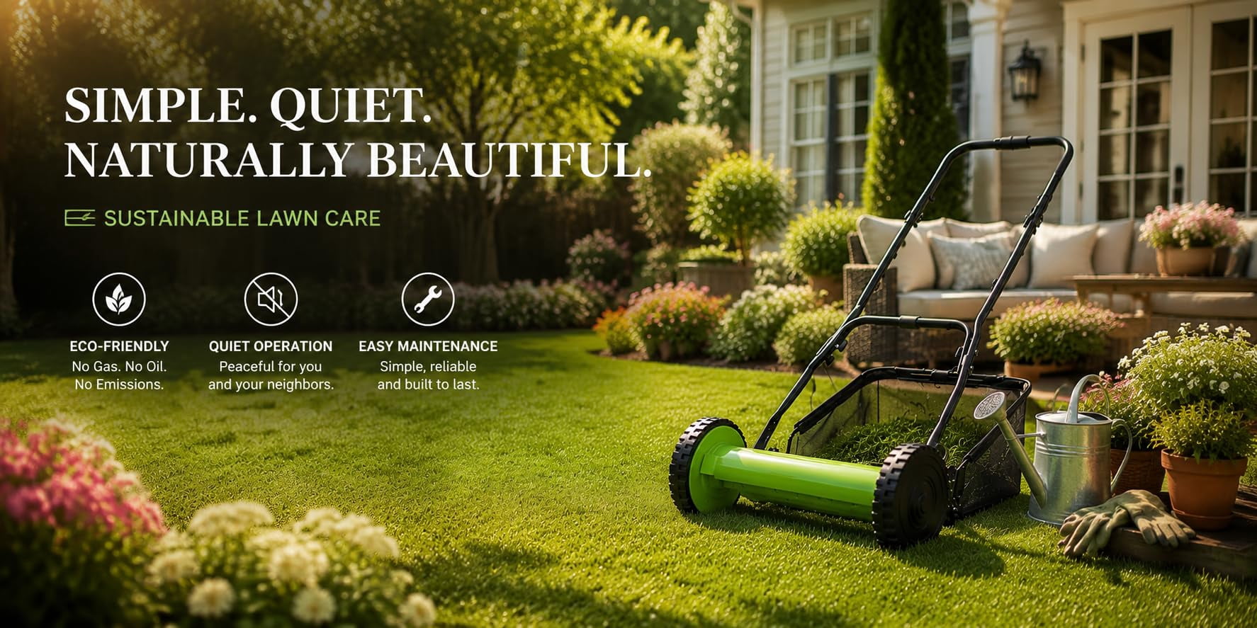 16in 5-Blade Push Reel Lawn Mower with Grass Catcher
