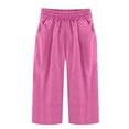 thumbnail image 5 of Mgmyaa Women's Casual Capris Spring Summer Solid Cotton Linen Elastic Waist Loose Straight-Leg Cropped Pants Yoga Pants, 5 of 5