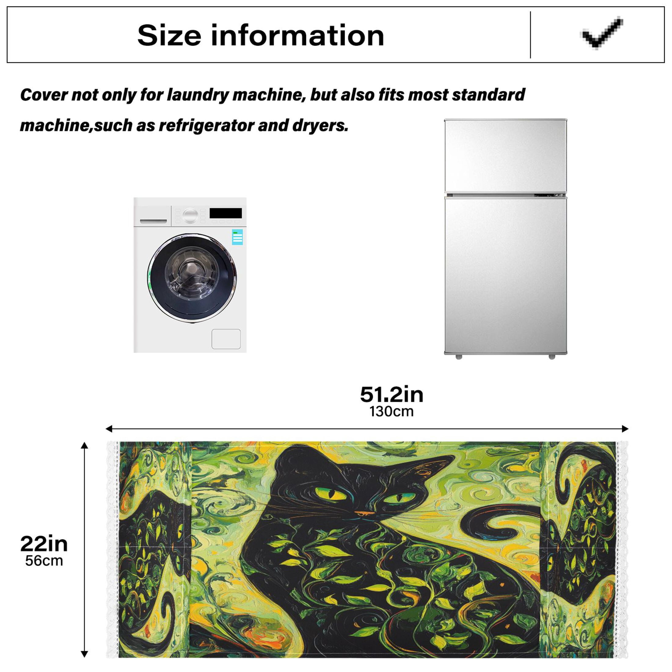 WOBOGO Black Cat with Vines Washing Machine Cloth Dryer Refrigerator Top Cover Protective Non-Slip Mat For Kitchen Laundry