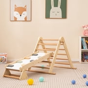 Spaco 3-in-1 Pikler Triangle Climbing Set Kids Foldable Montessori Toys with Ramp, Natural