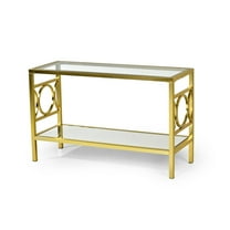 Steve Silver Olympia Glass Top Console Table, Gold Chrome