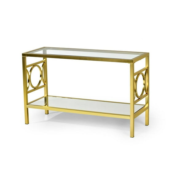 Steve Silver Olympia Glass Top Console Table, Gold Chrome