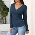 thumbnail image 3 of Women's wrap-around long-sleeved blouse with pleats and a V-neck, bodycon dress, 3 of 9
