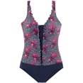 thumbnail image 3 of Women’s Tummy Control One Piece Swimsuit Ruffle Floral Print V-Neck Bathing Suit S-2XL, 3 of 4