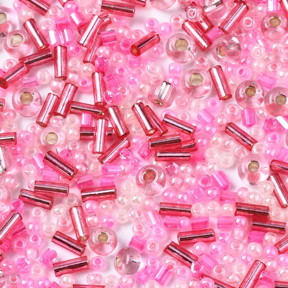 Glass Seed Beads Mixed style Mixed Shapes Hot Pink 1~7x2~4mm Hole: 0.7~1mm 450g/pound