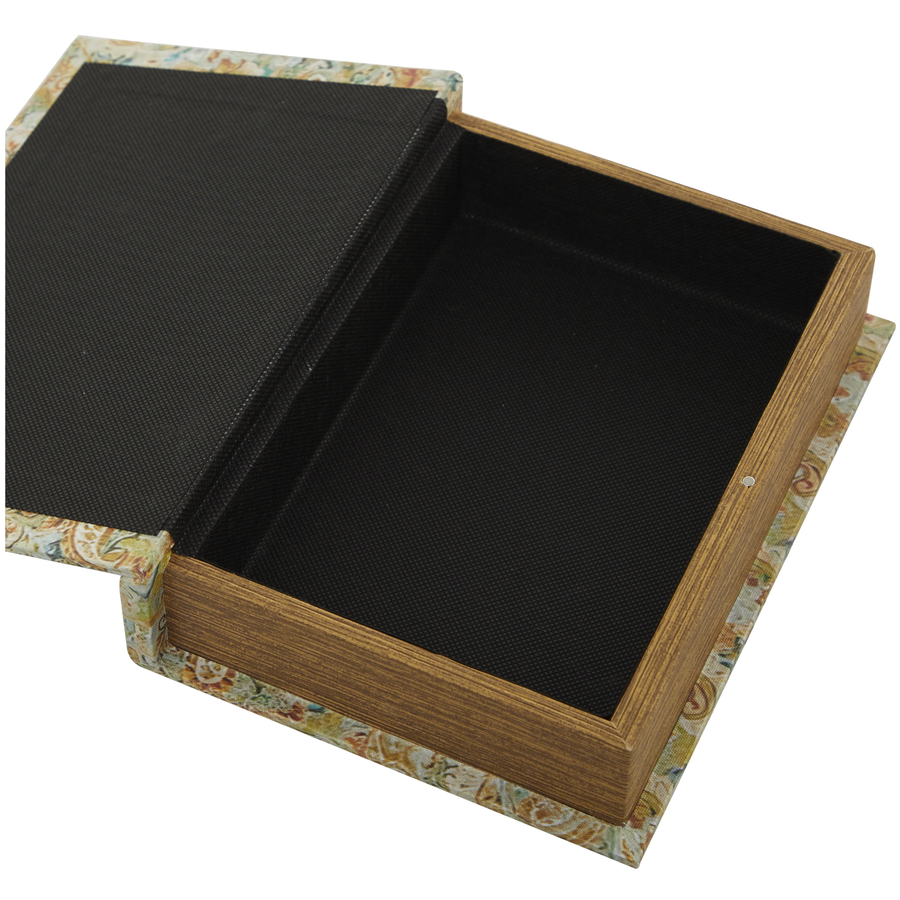DecMode Faux Book Cream Canvas Decorative Box with Varying Patterns, 3 Count