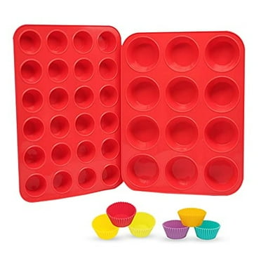Katbite 12 24 Cups Silicone Muffin Pan, Non-stick BPA Free Blue Cupcake Pans for Baking
