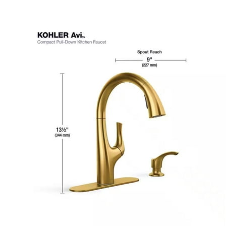 KOHLER Avi Single-Handle Pull Out Sprayer Kitchen Faucet in Vibrant Brushed Moderne Brass