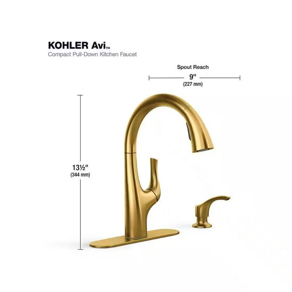 KOHLER Avi Single-Handle Pull Out Sprayer Kitchen Faucet in Vibrant Brushed Moderne Brass