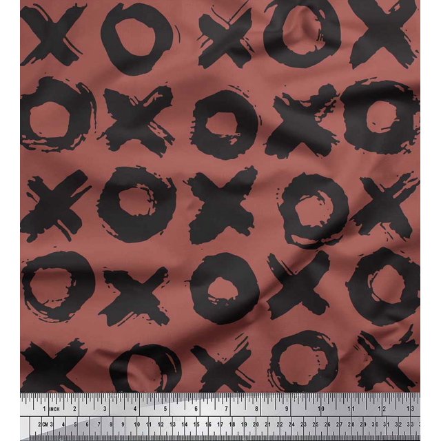 Soimoi Brown Modal Satin Fabric Circle & Cross Geometric Print Sewing Fabric Yard 42 Inch Wide