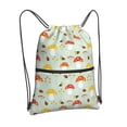thumbnail image 2 of Wukai Mushroom Bee Waterproof Drawstring Backpack with Zipper Pocket,Large Foldable Gym Bag for Women and Men, Perfect for Sports, Yoga, and Travel, 2 of 8