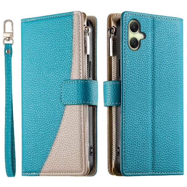 Funda cartera GANGXUN para Samsung Galaxy A07 , cuero PU con tarjetero, cremallera, correa de mano, soporte y protección 1344°