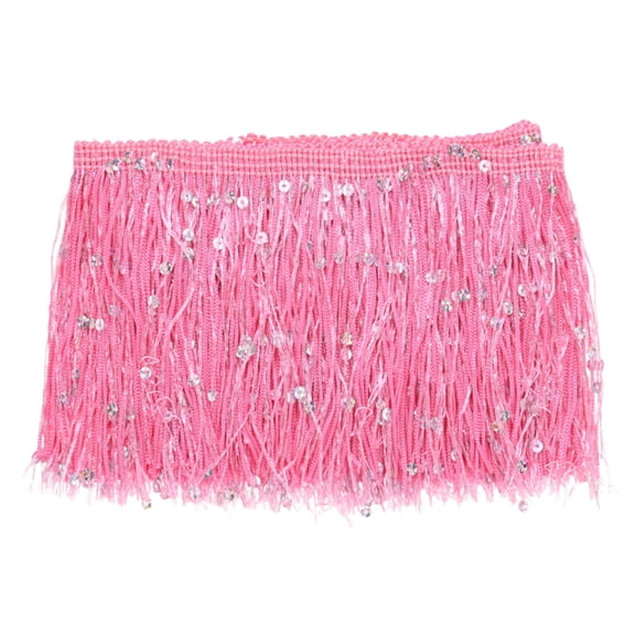 Uxcell 1 Yard Sequin Tassel Fringe Trim 4 in Sparkling Polyester Fringe Trim Ribbon for Latin Dress/DIY Crafts [Pink]