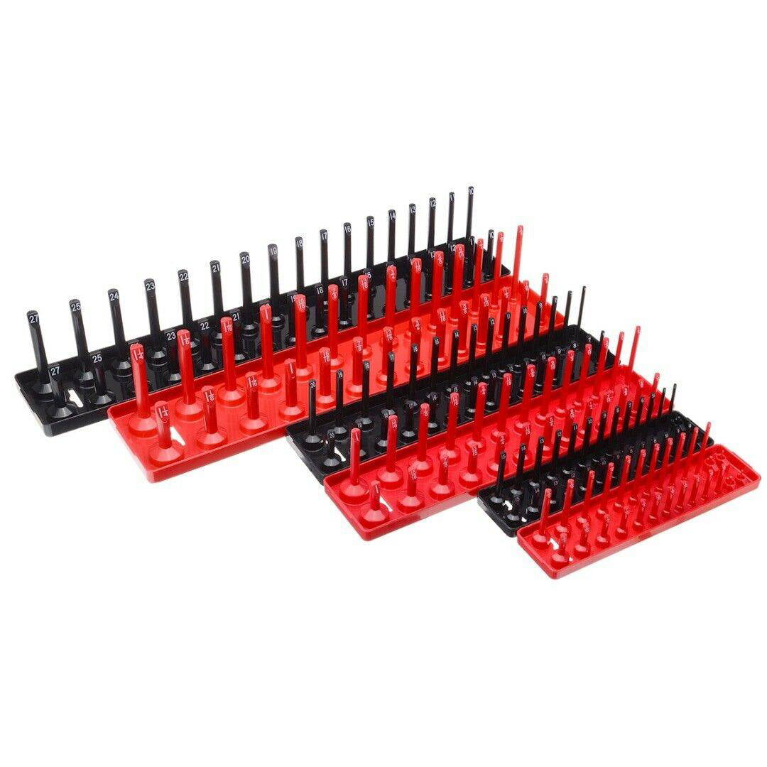 1/2" 3/8" 1/4" Metric Socket Tray Rack Holder Storage Tool Organizer Red 