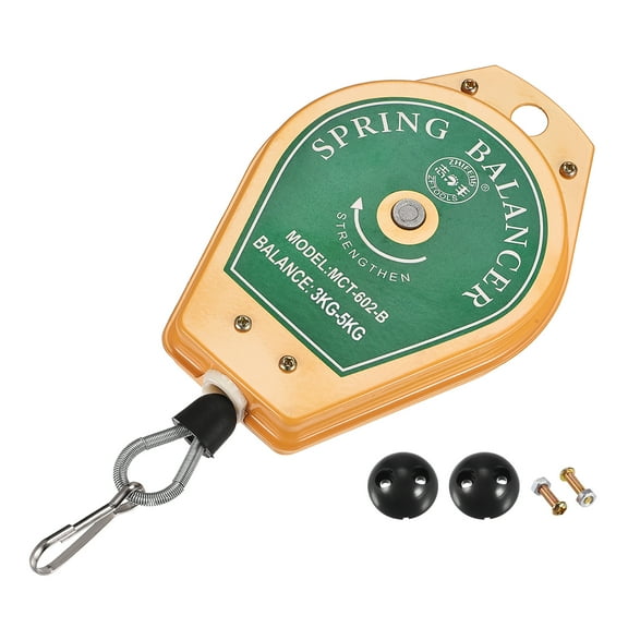 Uxcell 5.71" x 3.94" Solid Metal Retractable Spring Balancer with Fitting Accessory Green Yellow 1 Set 6.6-11 lbs