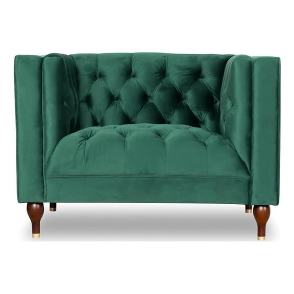 Clodine Mid Century Modern Tufted Velvet Upholstered Dark Green Armchair