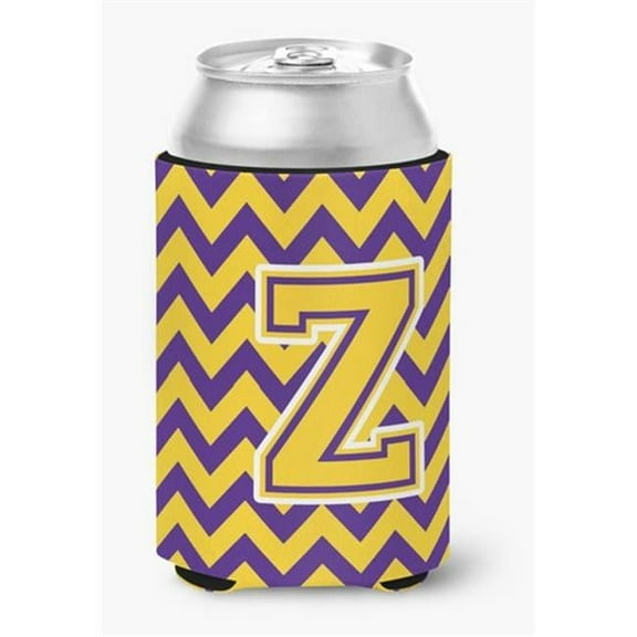 Letter Z Chevron Purple & Gold Can or Bottle Hugger, 0.25 x 4 x 5.5 in.