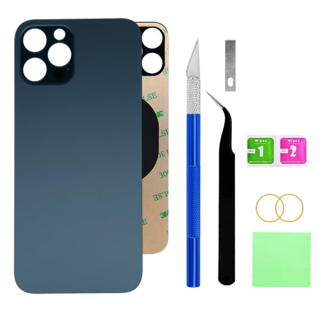 Lakshaygandi iPhone 12 Pro Remplacement de Verre Arrière avec Kits d'Outils de Réparation Bleu