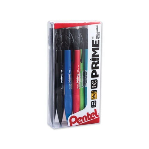 PRIME Mechanical Pencil 0.5 mm, HB 2.5, Black Lead, Assorted Barrel Colors, Dozen