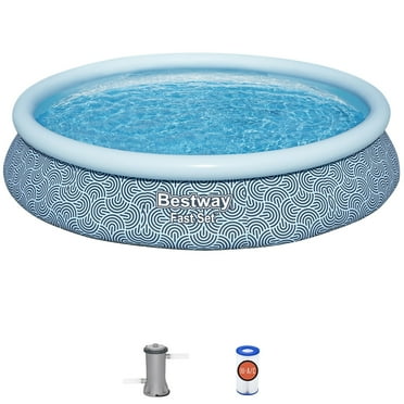 Bestway: Fast Set Pool Set - 15' x 33" - Blue, Inflatable Above Ground Swimming Pool, Water Filter Pump, Tritech Material, 2,556 Gal, Fill-Rise Setup
