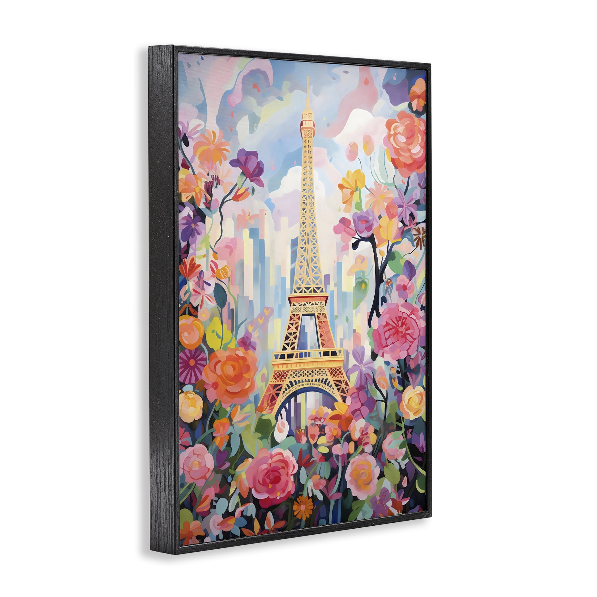 Stupell Industries Eiffel Tower Surrounded By Florals Black Framed Giclee Art, design by Creative Studio
