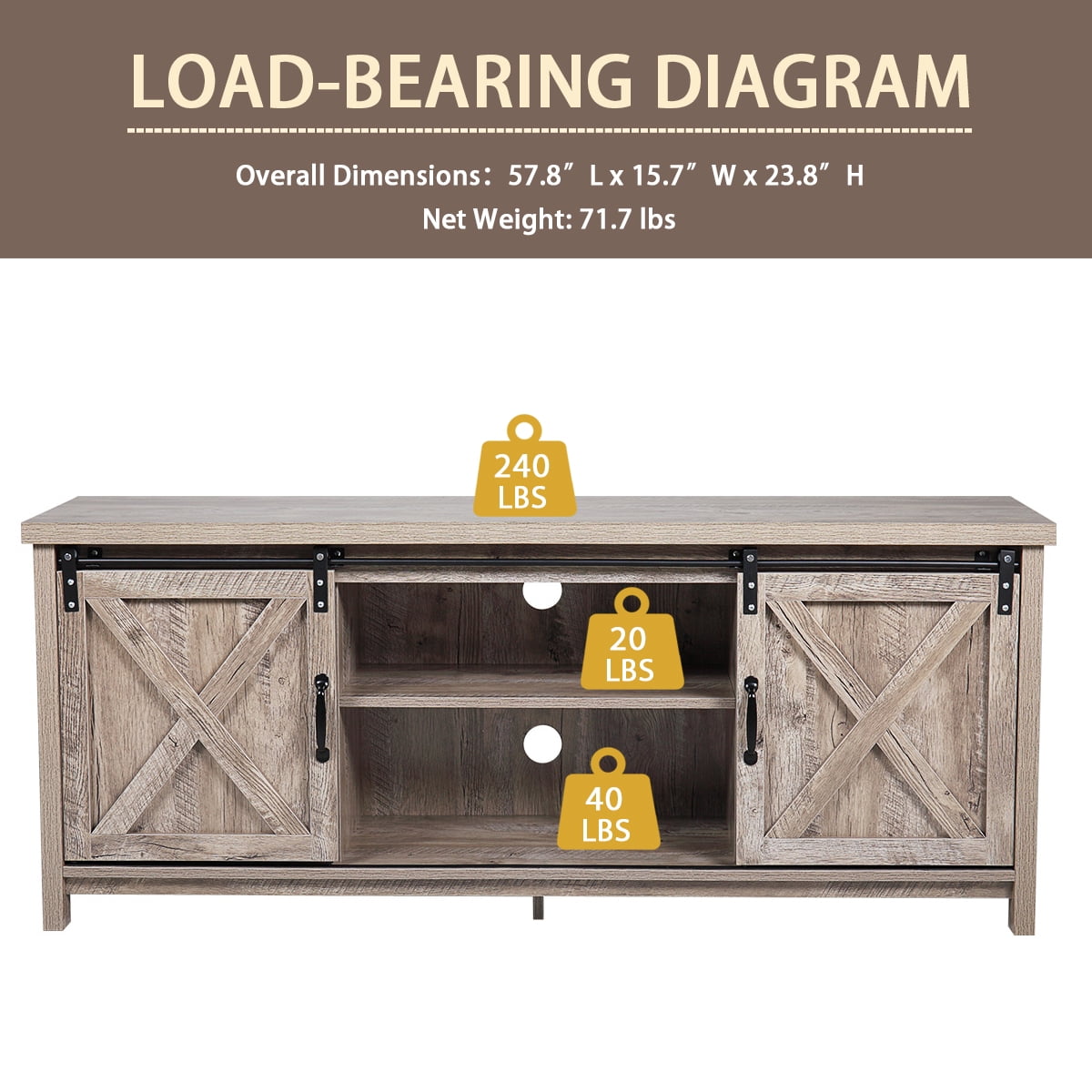 Kepooman Rustic TV Cabinet with Sliding Barn Door, Farmhouse Style TV Stand for Living Room Kepooman Rustic TV Cabinet with Sliding Barn Door, Farmhouse Style TV Stand for Living Room