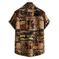 thumbnail image 3 of Lumtrix Men's Cotton Linen Vintage Pattern Printed Old Style Shirt Casual Short Sleeve Button Down Retro Shirts Brown 2XL, 3 of 7
