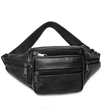 Leather Fanny Pack, EEEkit Multi-Pockets Waist Bag  with Adjustable Belt for Men Women, Hip Bum Bag, Black