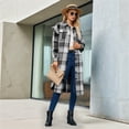 thumbnail image 5 of Women Fall Flannel Plaid Long Sleeves Jacket Oversized Button Down Long Shirt Jacket Black S, 5 of 9