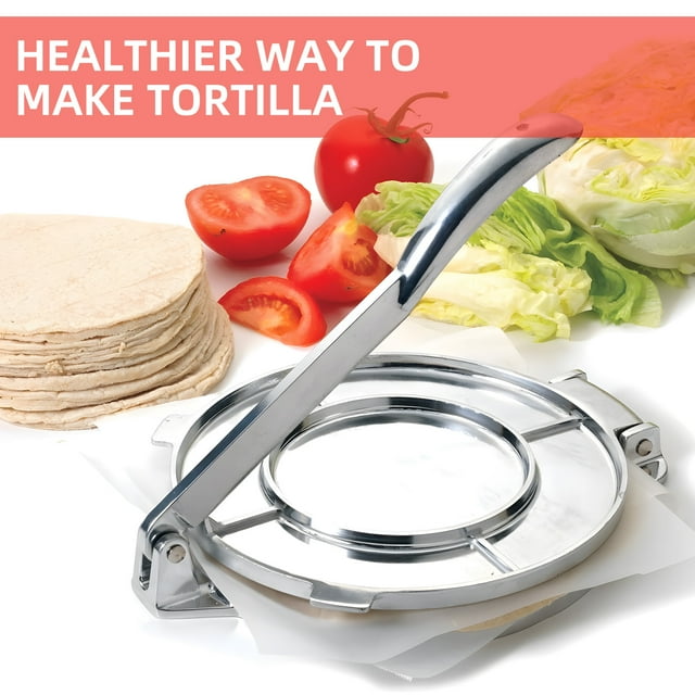 Presse à Tortillas Roti 8 Pouces Robuste Presse à Tortillas à Farine en Alliage d'Aluminium Pré-Assaisonnée Roti avec Poignée pour Maïs / Pâte / Pizza / Tarte / Farine Tortilla