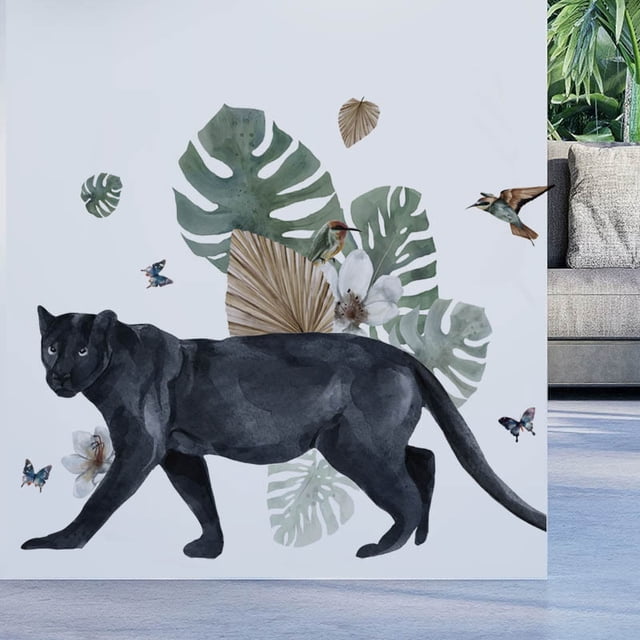 Adhesivo de pared con diseño de pantera negra con forma de animal realista, 30 x 120 cm, PVC