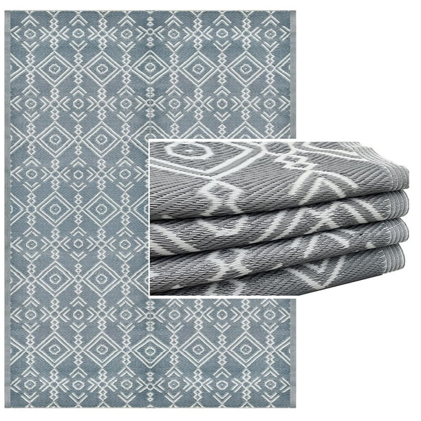 BalajeesUSA Outdoor Plastic straw patio rugs5 by 7 feet. Grey