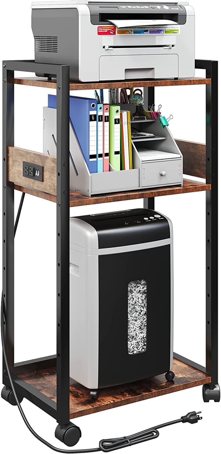 F&Q 3Tier Movable Printer Stand with Storage Rolling FloorStanding