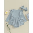 thumbnail image 5 of Musuos Newborn Girl Outfit, 3 6 9 12 18M Long Sleeve Crew Neck Bow A-line Romper Dress with Headband Clothes, 5 of 10