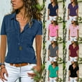 thumbnail image 4 of JustVH Womens Short Sleeve Lapel V Neck Button Down Blouse Tops, 4 of 4
