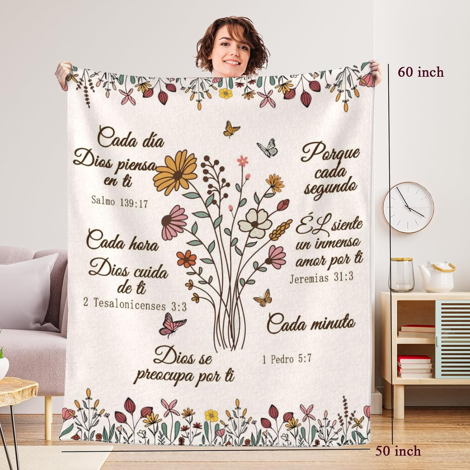 Christian Blanket Birthday Gifts for Women Men, Inspirational Scripture Throw Blanket with Bible Verse Religious Gifts (Apricot, 40x50 inch, Letter Flower)