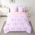 thumbnail image 2 of jejeloiu Kawaii Ribbon Bow 7 Pieces Bedding Comforter Set,Purple Bowtie Lines Full Bedding Set For Girl Kids Reversible, 2 of 8