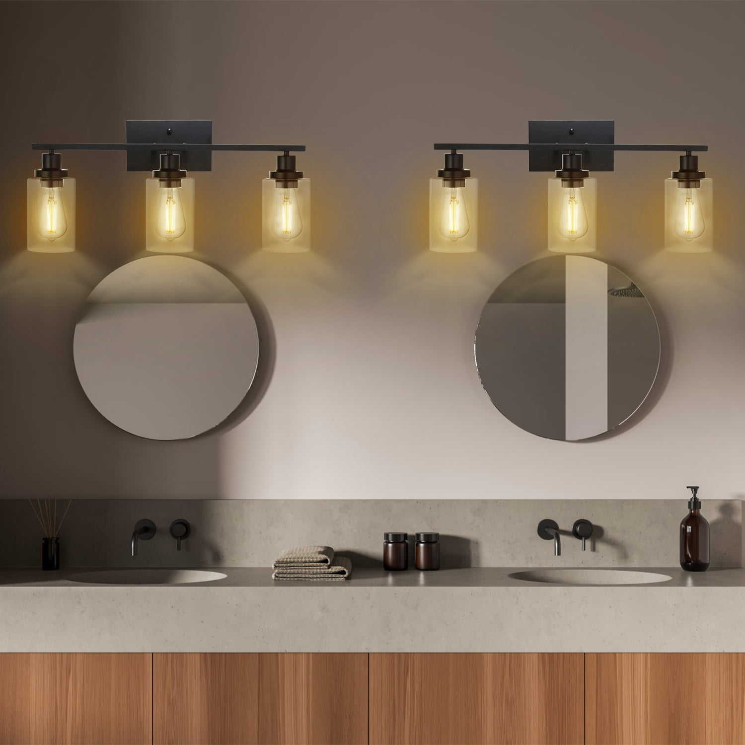TeqHome Wall Light Sconce, 3 Light Wall Sconce Lighting with Clear Glass Shade, Bathroom Vanity Lamp Hallway Light Fixture Sconces Wall Lighting, Modern Mounted Light for Living Room, Metal Finish