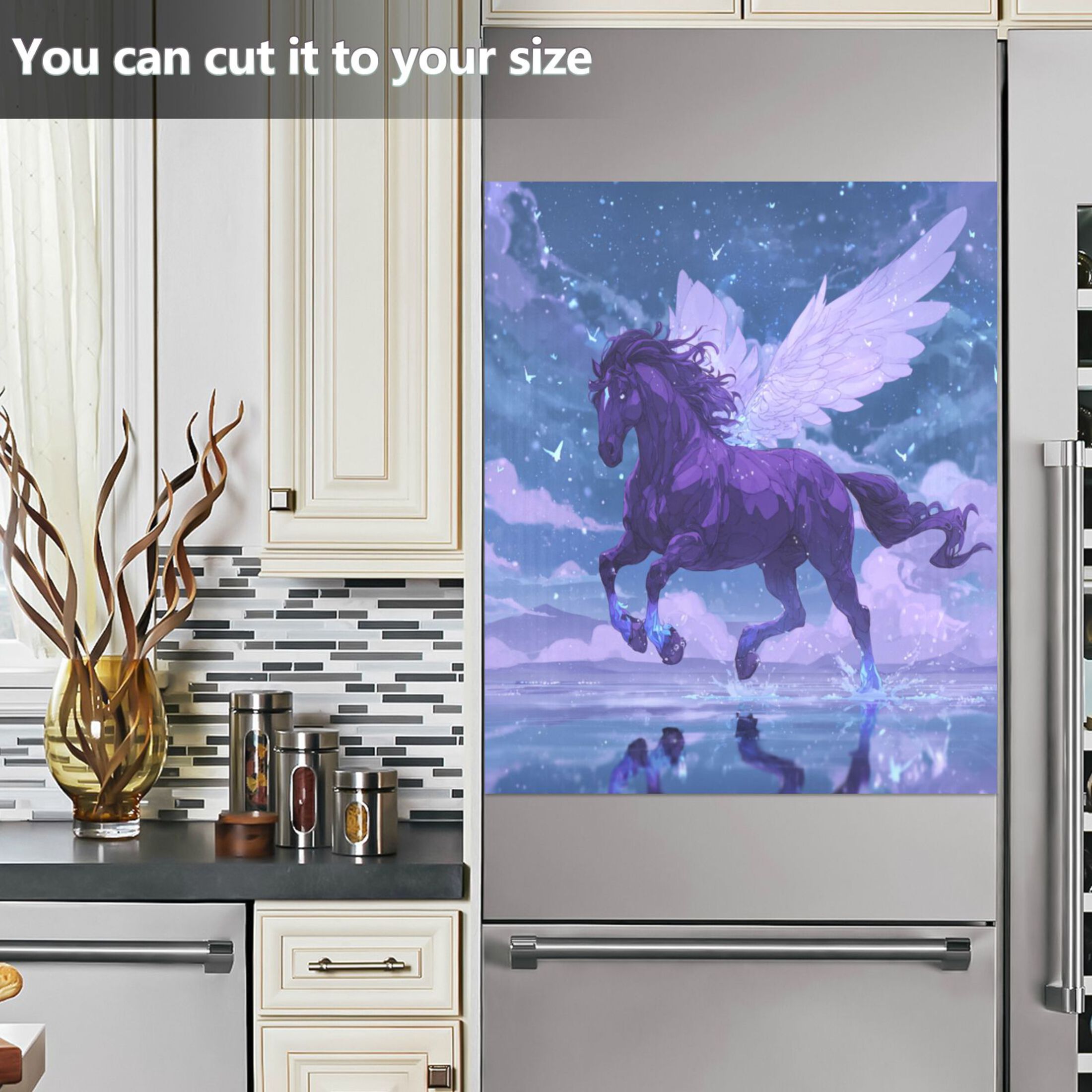 Dishwasher Magnetic Refrigerator Magnet Cover Sticker Home Decorative 23"x26" Purple Horse
