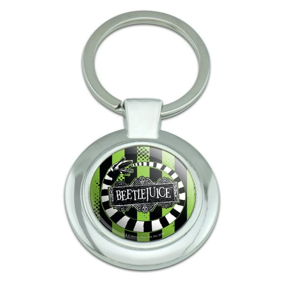 Beetlejuice Beetle Worm Keychain Classy Round Chrome Plated Metal