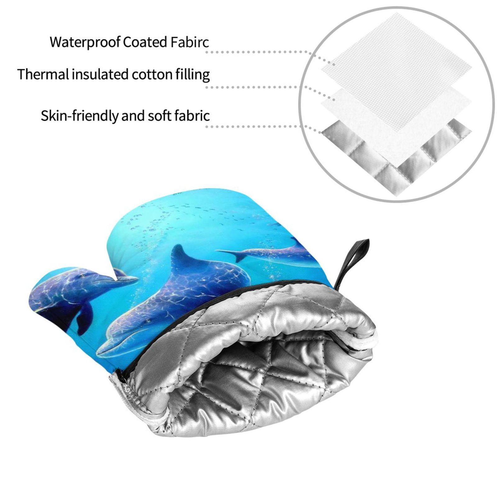 Dolphins Rainbow Dolphin 4Pcs Oven Mitts and Pot Holders Sets Oven Kitchen Gloves Hot Pads for Cooking BBQ Baking Grilling